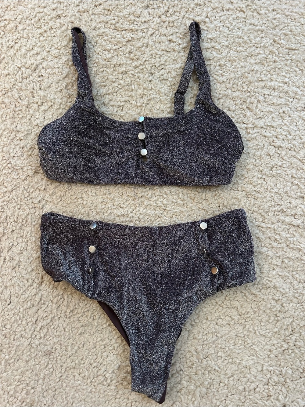 Angie Sparkling Black Silver Two-Piece Bikini Set